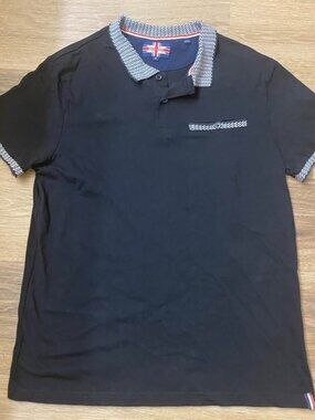 Soul of London Men’s Black 100% Cotton Polo Shirt Size Small Contrast Trim